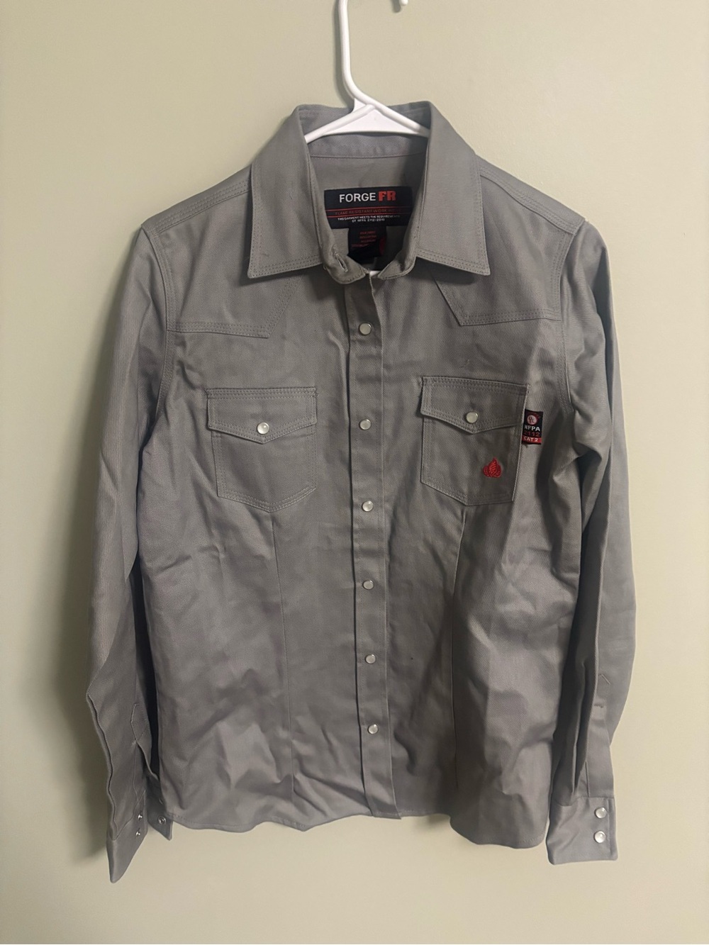 Forge FR Work Shirt Womens Long Sleeve Flame Resistant Snap Size Medium Gray